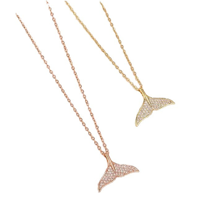 Wholesale Titanium Steel 18k Rose Gold Full Diamond Fishtail Necklace